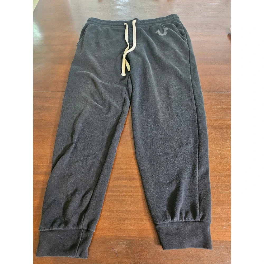 True Religion Sweatpants Mens Large Black Horseshoe Logo Joggers